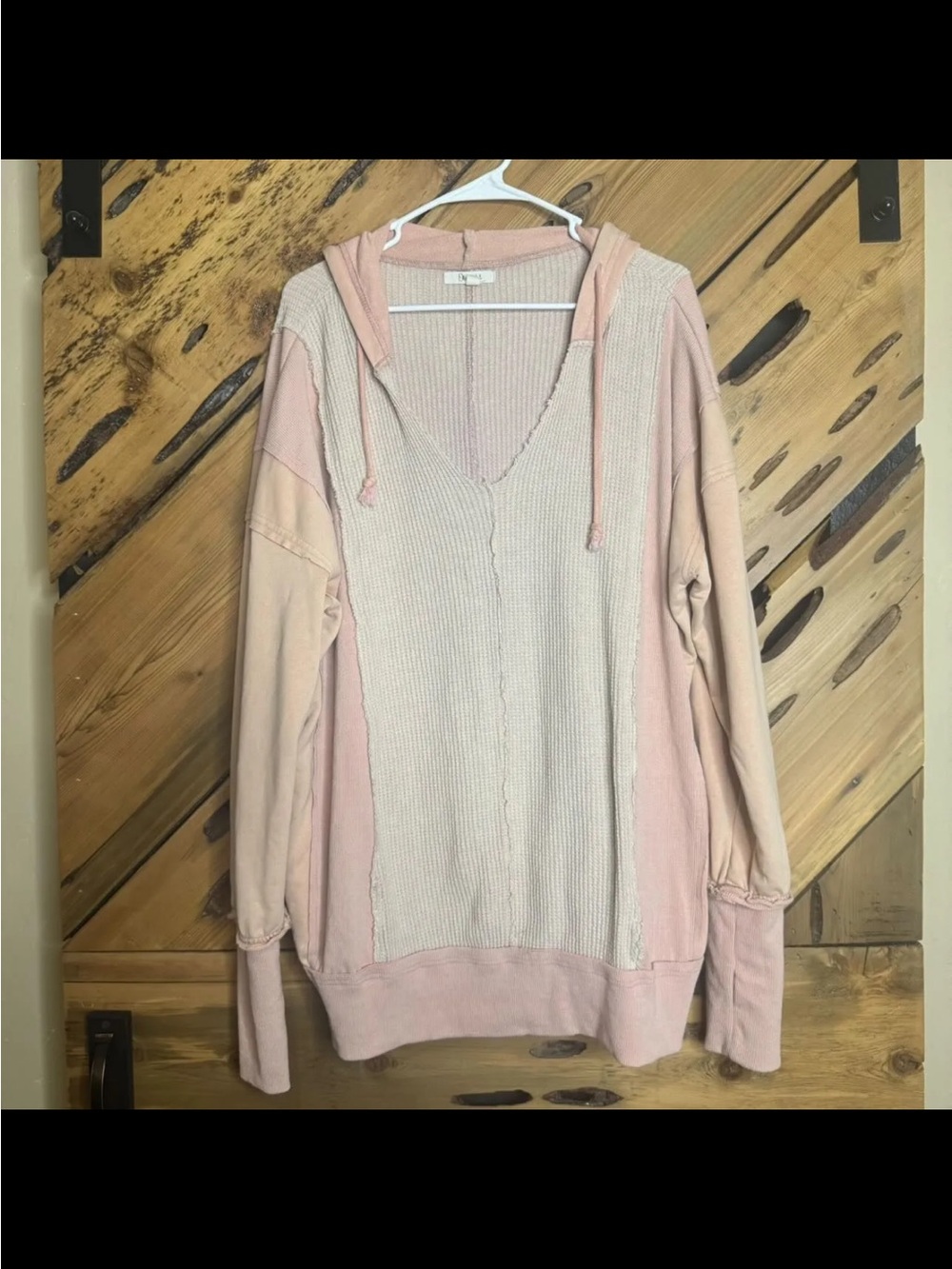Oli & Hali Pink and Cream V-Neck Hooded Pullover